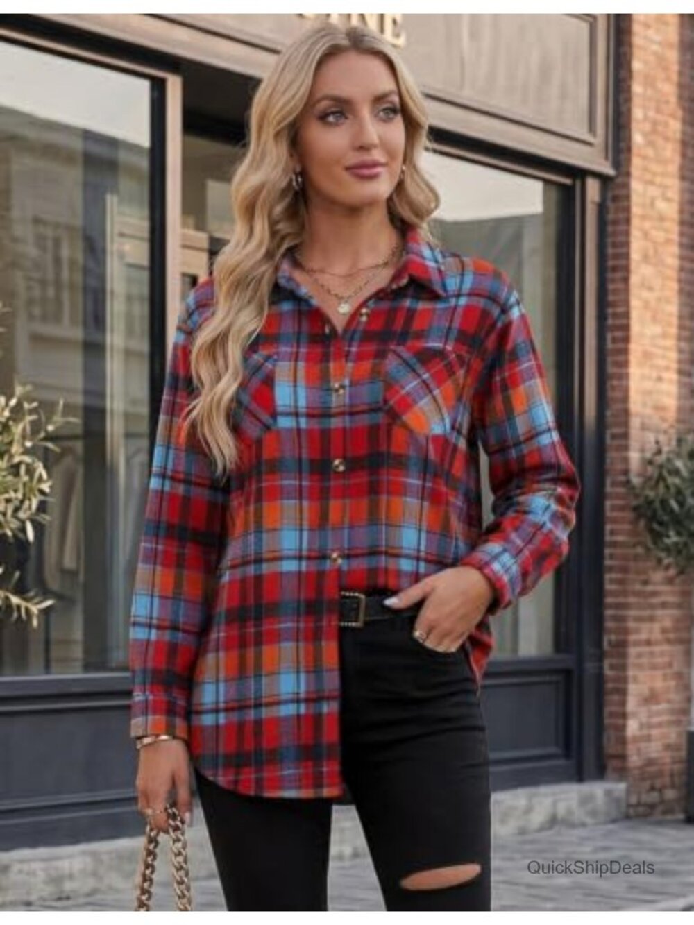Vintage Plaid Flannel Shirt with Wooden Buttons and Two Chest Pockets - Picture 2 of 6